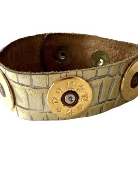 Embossed cream & Gold Leather Shotgun Shell Bracelet -NWOT